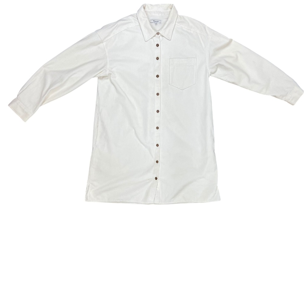 Madewell Cream Corduroy Button Down Shirt Dress Long Sleeve Pockets Womens L - Picture 9 of 11